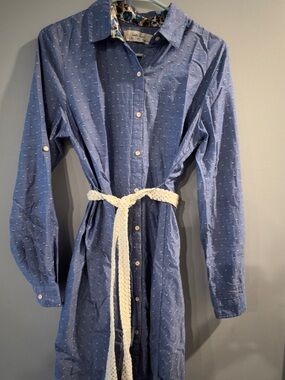 Isabella Sinclair Blue Button-Up Shirt with Floral Trim